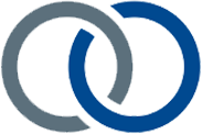Two interlocking rings, one gray and one blue, forming a linked circles icon