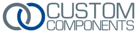 Custom Components wordmark logo with overlapping blue and white circular rings on the left